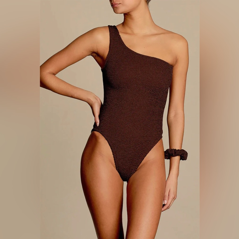 Hunza G One Shoulder One Piece, Chocolate, Worn once